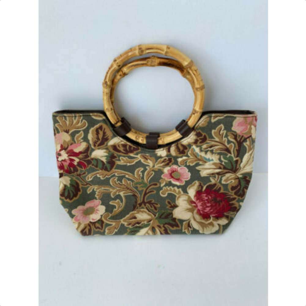 Sisters by Longaberger Floral Purse Bamboo Handles